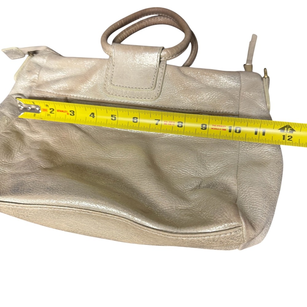 HOBO Shelia Metallic Champagne Gold Green Tint Leather Satchel Handbag - Picture 15 of 16